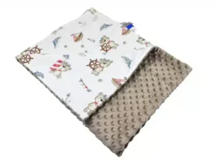 Kocyk  MINKY bawełna beż marynarz