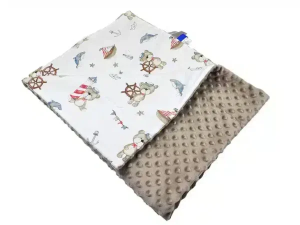 Kocyk  MINKY bawełna beż marynarz