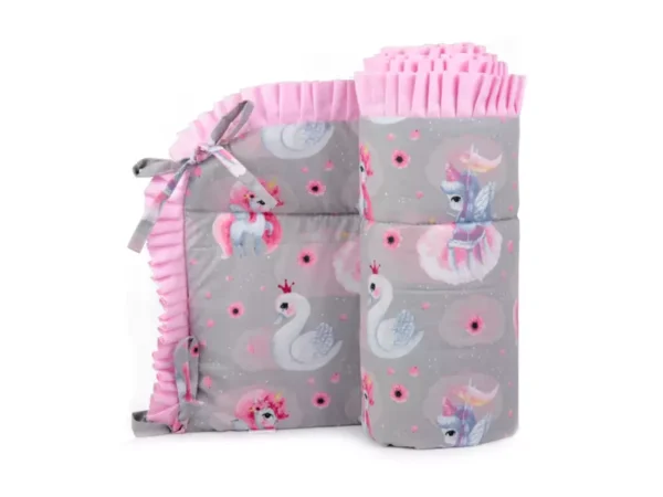 Ochraniacz z falbanką do łóżeczka 30x180cm bawełniany Koniki Szare