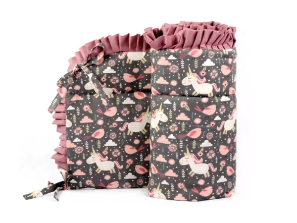 Ochraniacz z falbanką do łóżeczka 30x180cm bawełniany Jednorożec Brązowy