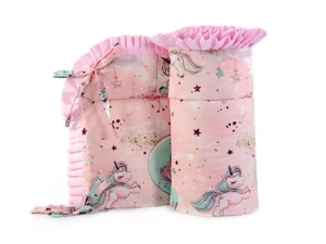 Ochraniacz z falbanką do łóżeczka 30x180cm bawełniany Jednorożec Różowy