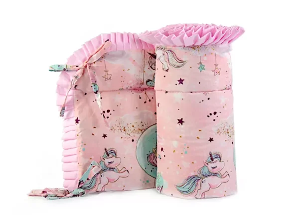 Ochraniacz z falbanką do łóżeczka 30x180cm bawełniany Jednorożec Różowy