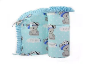 Ochraniacz z falbanką do łóżeczka 30x180cm bawełniany Miś Boy niebieski