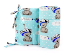 Ochraniacz do łóżeczka 30x180cm bawełniany Miś Boy niebieski