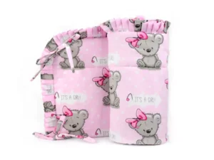 Ochraniacz z falbanką do łóżeczka 30x180cm bawełniany Miś Girl Różowy