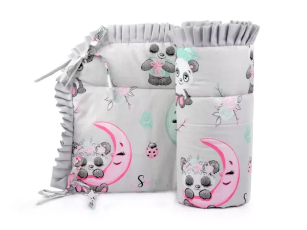 Ochraniacz z falbanką do łóżeczka 30x180cm bawełniany Panda