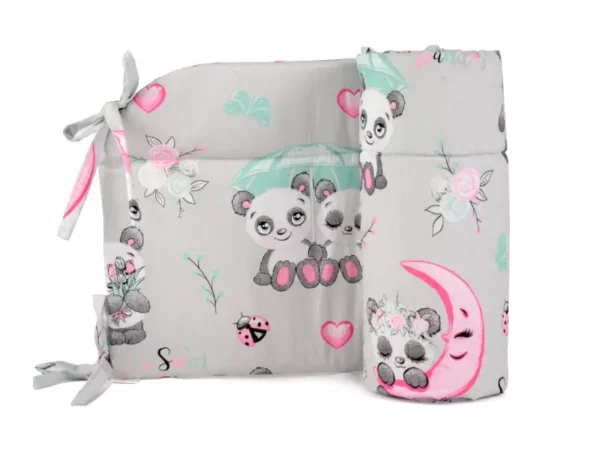 Ochraniacz do łóżeczka 30x180cm bawełniany Panda Szara