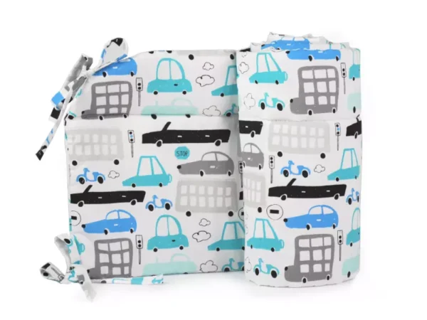 Ochraniacz do łóżeczka 30x180cm bawełniany Samochody szare