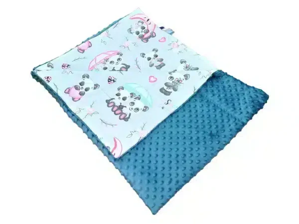 Kocyk MINKY bawełna szmaragd panda szara