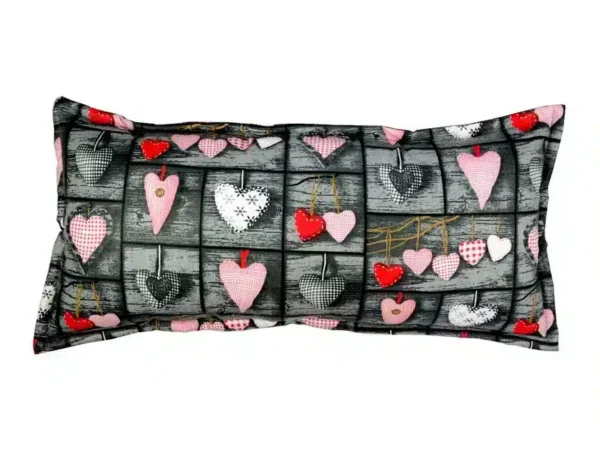 Poduszka wałek 38x70cm wzór serca grafit