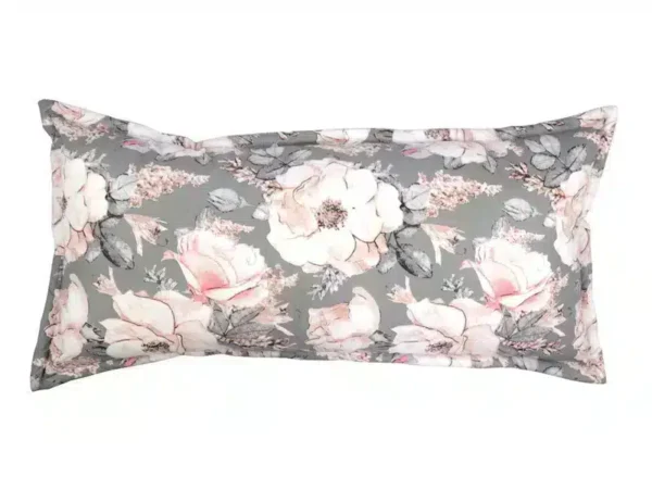 Poduszka wałek 38x70cm wzór peonia szara
