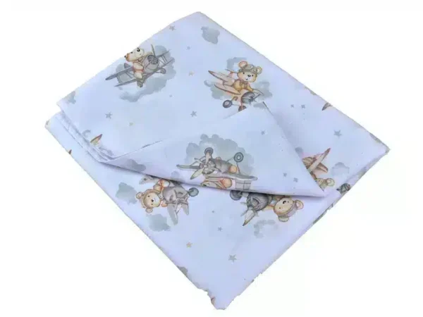 KOMPLET POŚCIELI BAWEŁNIANEJ  140X200 wzór miś samolot szary