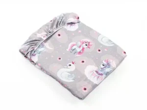 PRZEŚCIERADŁO BAWEŁNIANE Z GUMKĄ wzór koniki szare