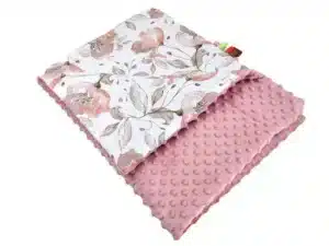 Kocyk  MINKY wzór retro róż peonia