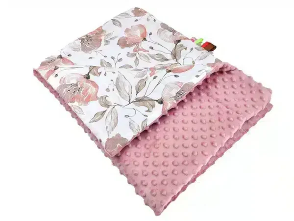 Kocyk MINKY wzór retro róż peonia