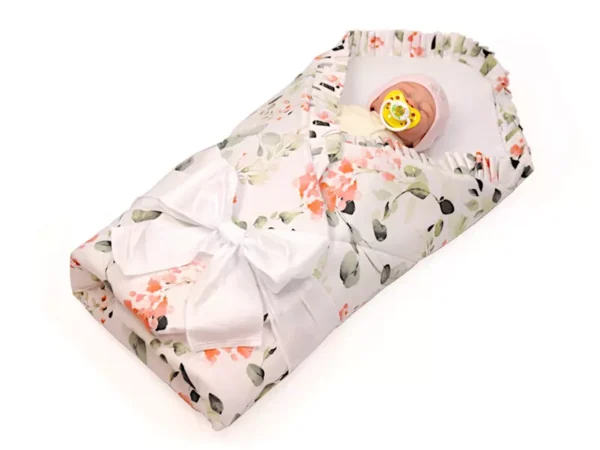 Rożek becik niemowlęcy z falbanką usztywniony Eukaliptus Kolor