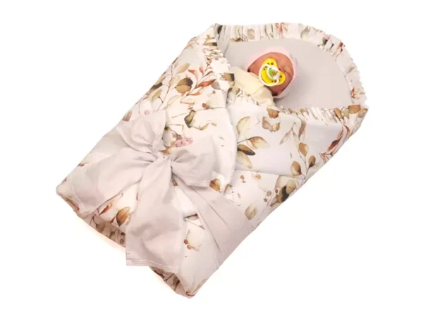 Rożek becik niemowlęcy z falbanką usztywniony Eukaliptus