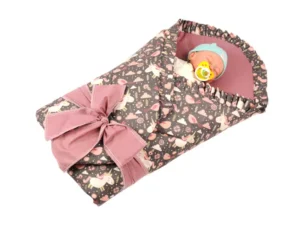 Rożek becik niemowlęcy z falbanką usztywniony Koniki Brąz