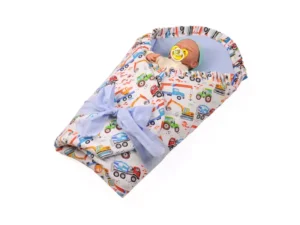 Rożek becik niemowlęcy z falbanką usztywniony Koparki