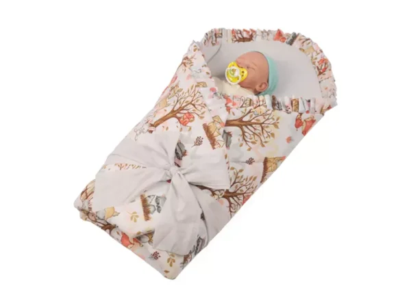 Rożek becik niemowlęcy z falbanką usztywniony Las