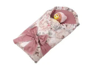 Rożek becik niemowlęcy z falbanką usztywniony Peonia Biała