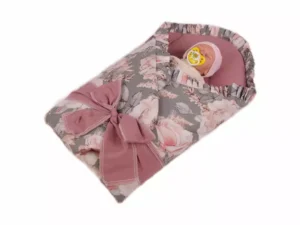 Rożek becik niemowlęcy z falbanką usztywniony Peonia Szara