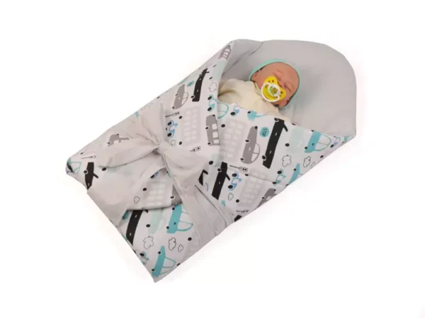 Rożek becik niemowlęcy usztywniony prosty Szare Samochody