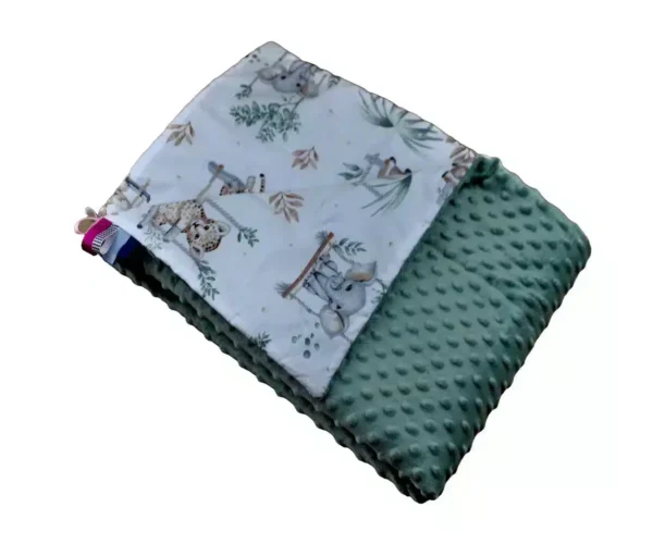 Kocyk MINKY wzór szałwia zwierzątka na huśtawce