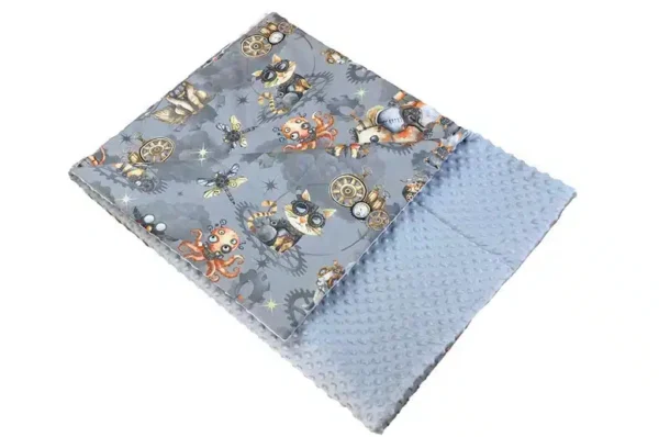 Kocyk MINKY bawełna szare mechaniczne zwierzęta