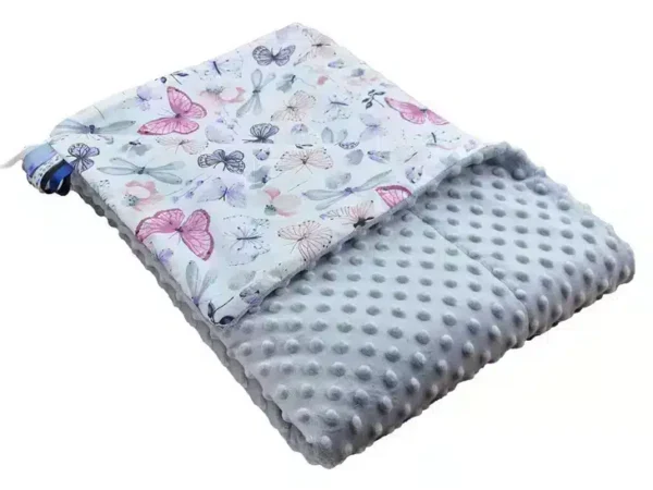 Kocyk MINKY bawełna szare motylki