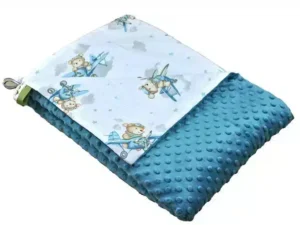 Kocyk MINKY bawełna szmaragd miś samolot