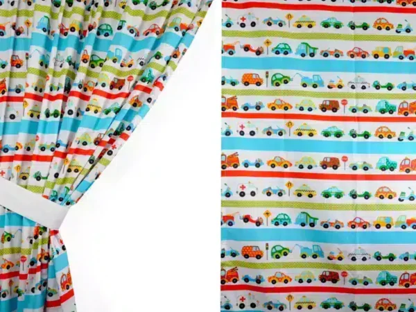 Zasłony do pokoju dziecka Auta na pasach