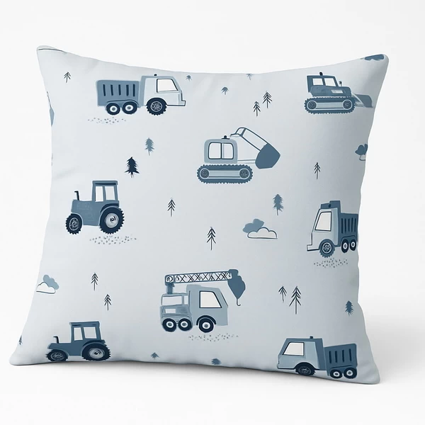 Poszewka bawełniana na poduszkę dla dziecka – miękka, bezpieczna koparki niebieskie